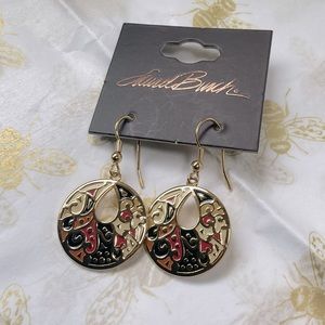 NTW! Laurel Burch “Harmony” black, cream, red dangle earrings